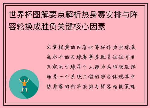 世界杯图解要点解析热身赛安排与阵容轮换成胜负关键核心因素