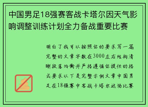 中国男足18强赛客战卡塔尔因天气影响调整训练计划全力备战重要比赛